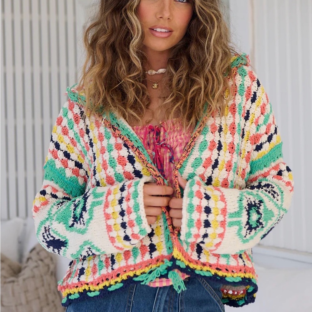 Free People Baja Combo Multicolor Knit Cardigan S
